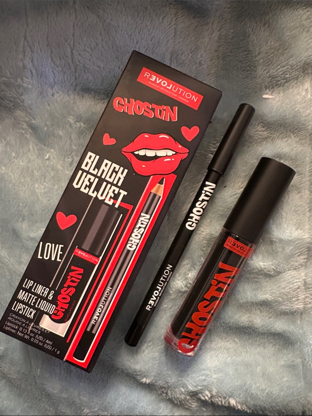 Revolution Ghostin Black Velvet Lip Liner & Liquid Lipstick - Black